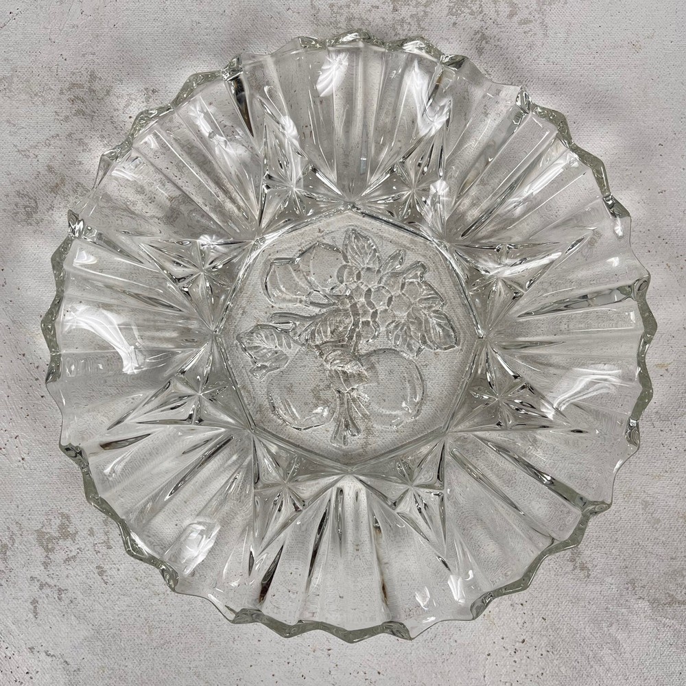 Vintage Clear Depression Glass Ruffled Edge Bowl by Indiana Glass Pioneer 1950s