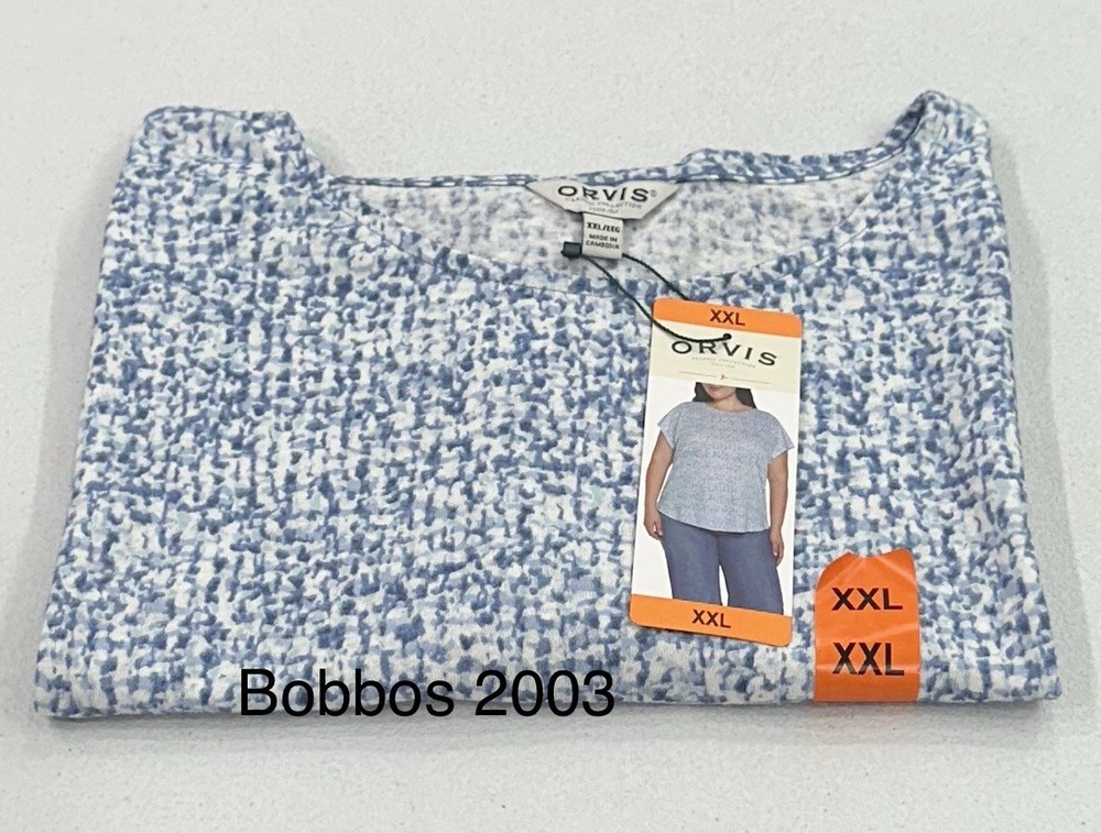 Orvis Women's Linen Blend Short Sleeve Top, Blue, Size XXL