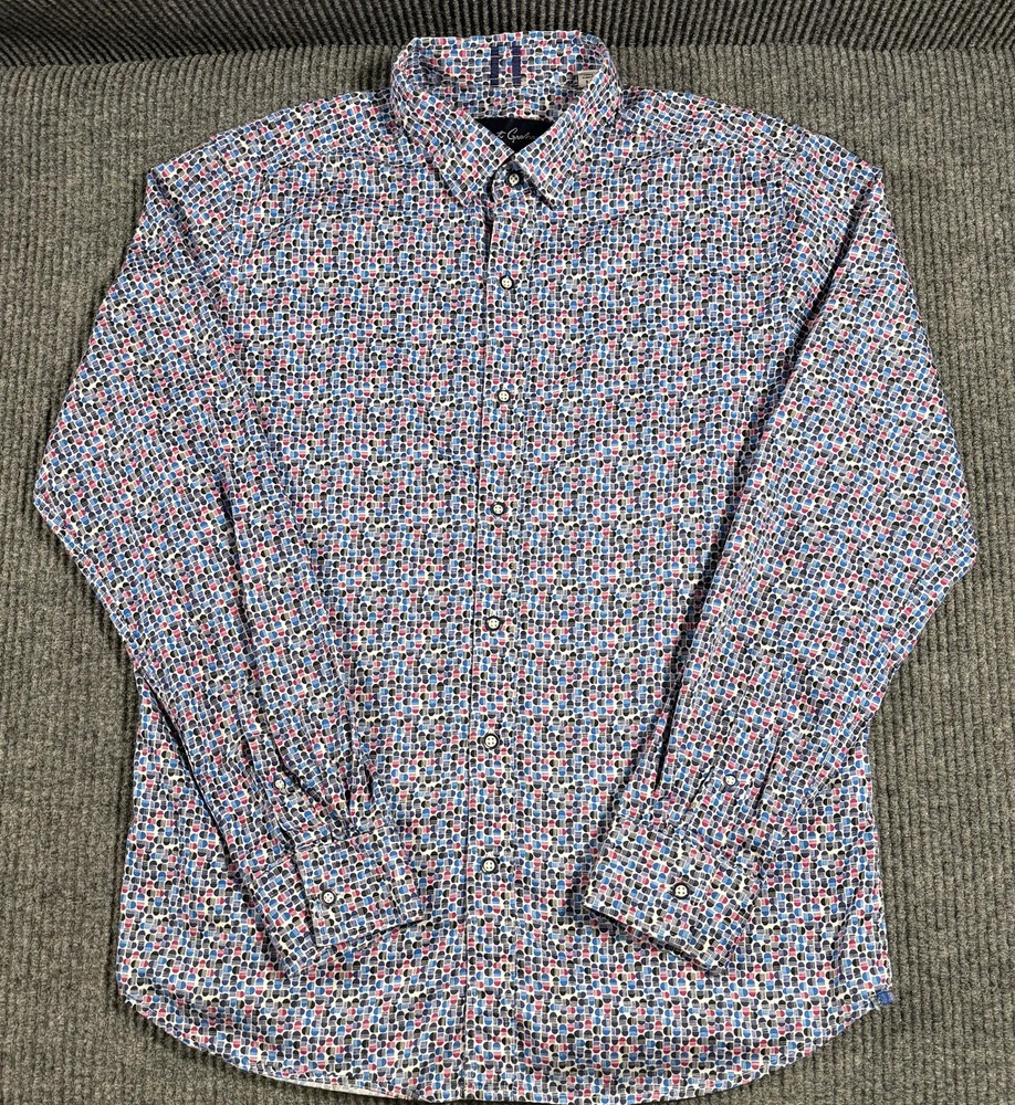 Robert Graham Shirt Mens Medium Geometric Stretch Long Sleeve Button Up Blue
