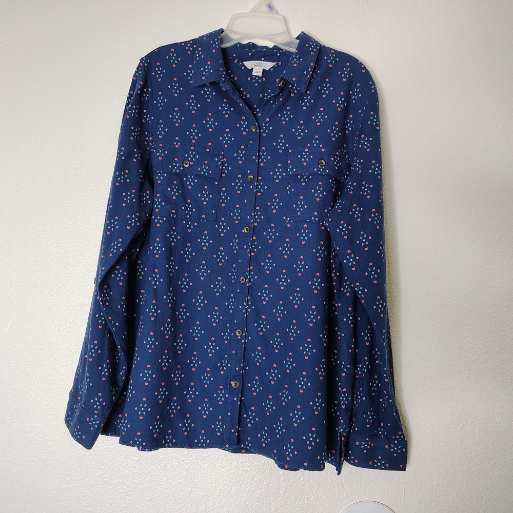 Croft & Barrow Women’s XXL Blue Floral Button Up Shirt Cotton Rayon