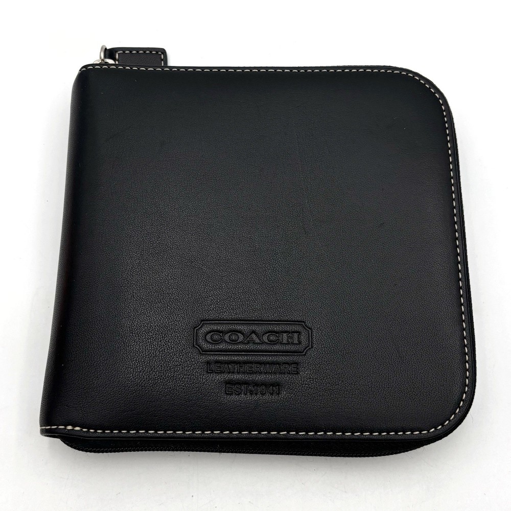 Vintage Coach Y2K Black Leather 12 CD/DVD Travel Case Good Condition