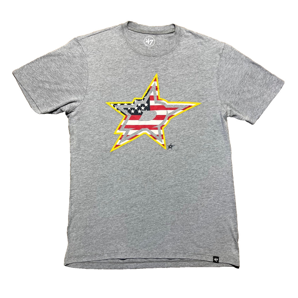 47 Brand Dallas Stars Mens Small Gray American Flag Star Logo NHL T Shirt