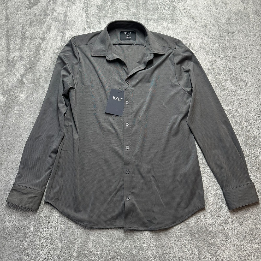 NWT Bylt Premium Executive Fit Button Up Long Sleeve Shirt Mens Medium Gray