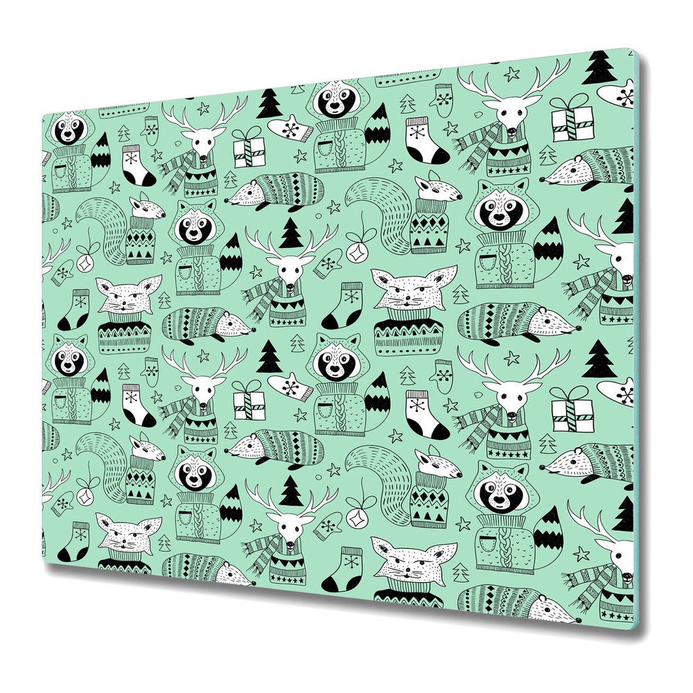 Glass Worktop Kitchen Chopping Board Scandinavian zoo Watercolour Animals 60x52