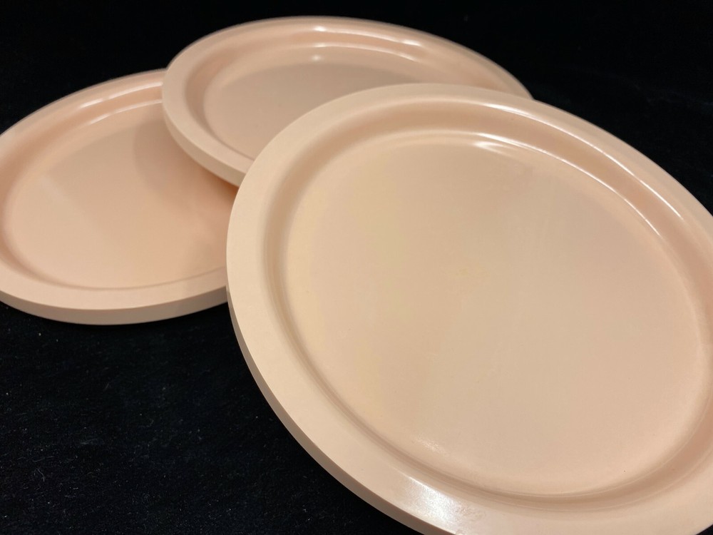 3 Salad Plates Kasen Peter Pan Indiana Peach Plastic Stacking Melamine MCM MOD