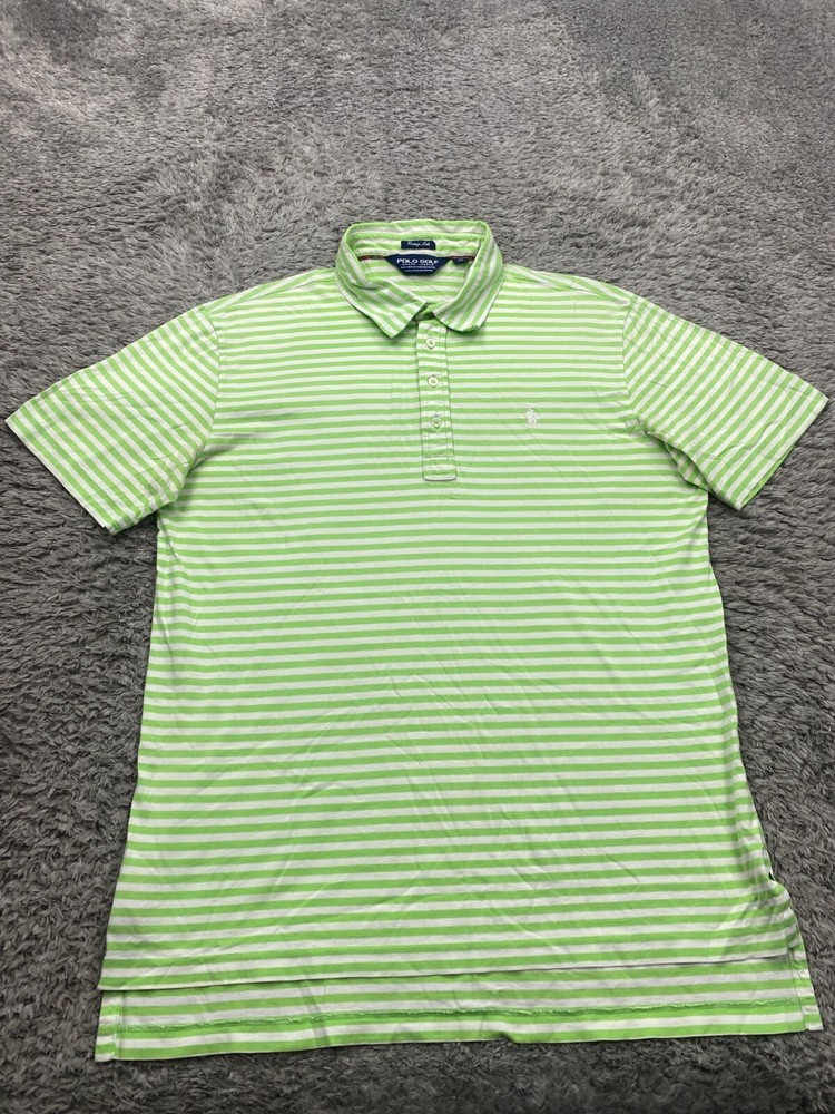 Ralph Lauren Shirt Men Medium Lime Green Striped Vintage Lisle Pima Polo Golf