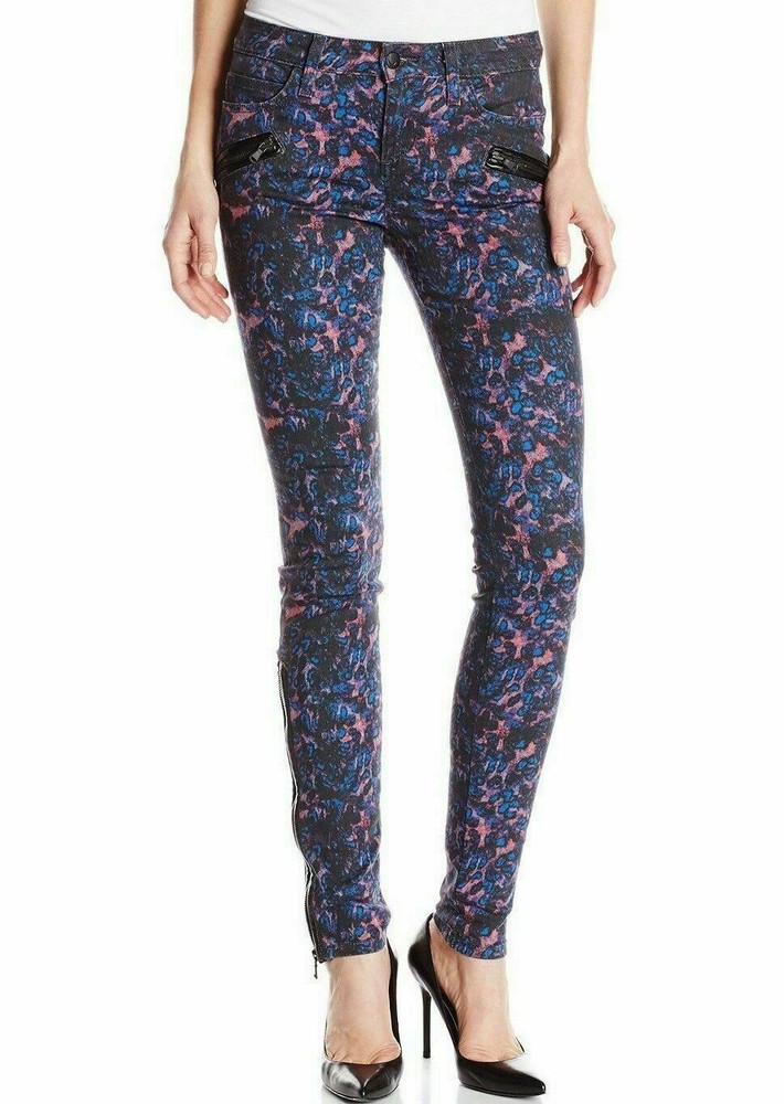 Joe's Jeans Thriller Extreme Zip Skinny Jean Cobalt Leopard Print Size 25 NWT