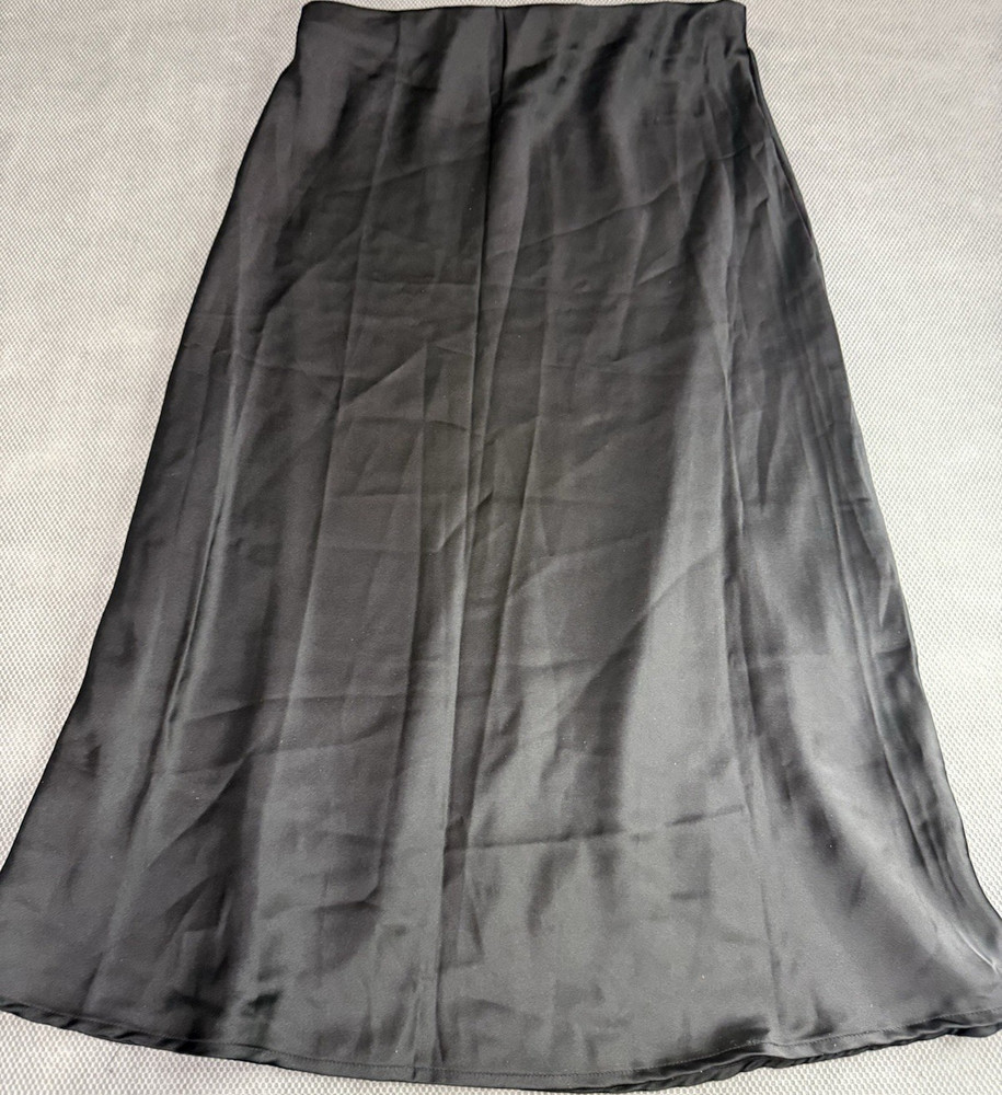 LK LUV Women’s Black Satin A-Line Midi Skirt Solid Zip Closure Size M
