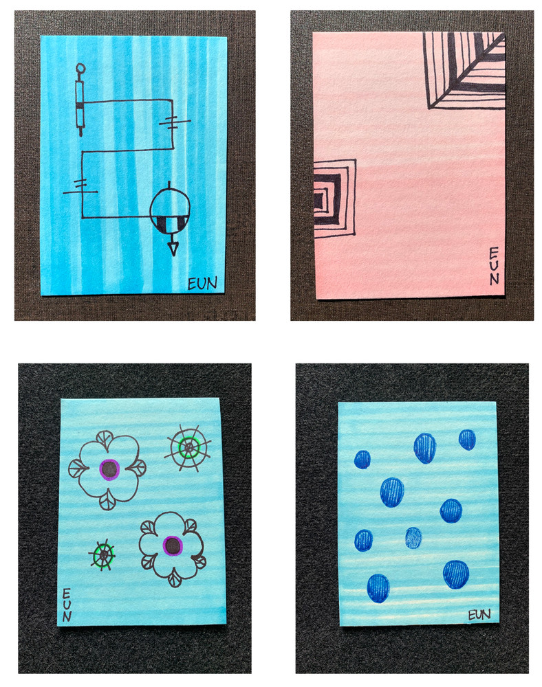 Original ACEO Abstract Contemporary Paintings by EUN Signed OOAK 4-Piece Set