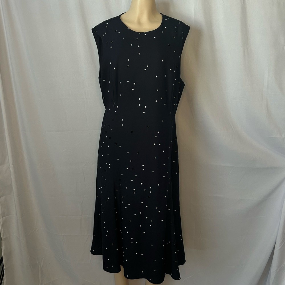 MM.LaFleur Black Midi Dress White Cross Print Sleeveless Size 16 Workwear