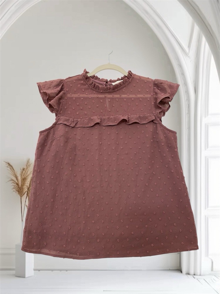 Monteau Los Angeles Womens Clip Dot Ruffle Flutter Sleeve Top Size Large