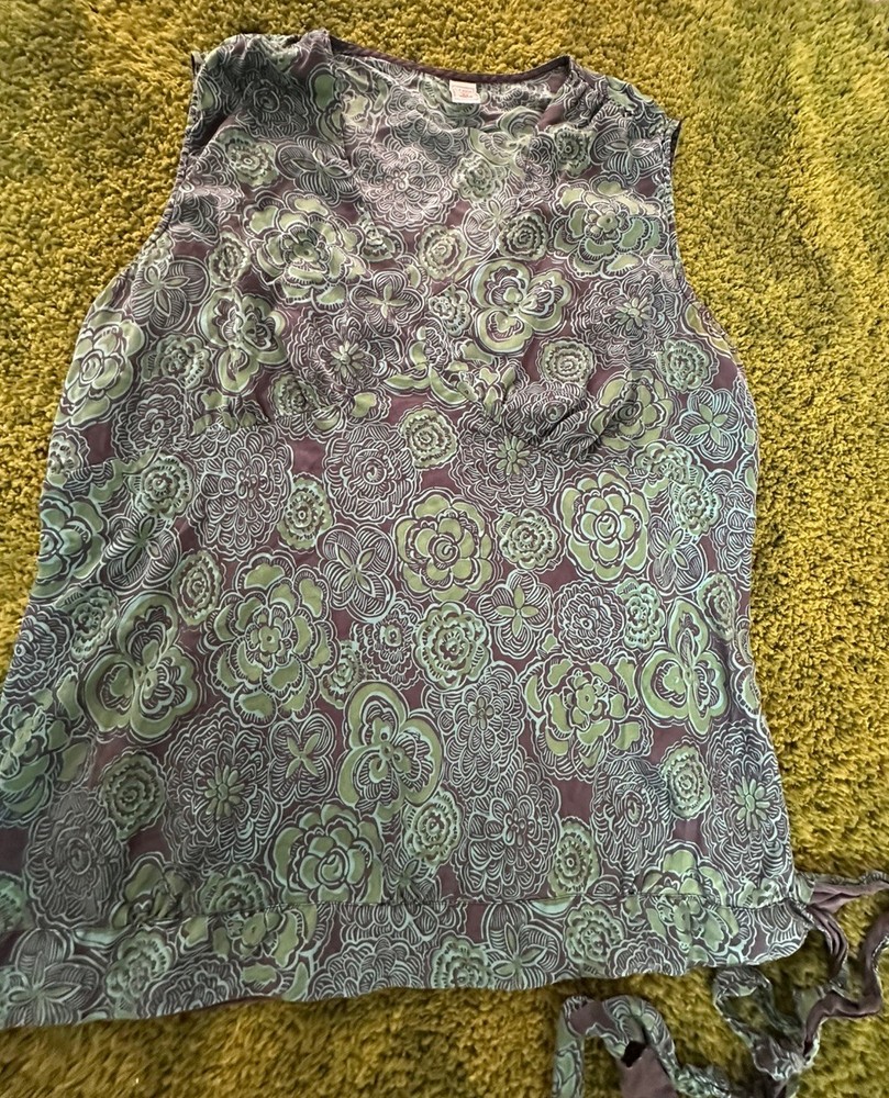 OLD NAVY WOMENS BLOUSE PERFECT FIT SILK FLORAL GREEN TANK TOP SZ 2X