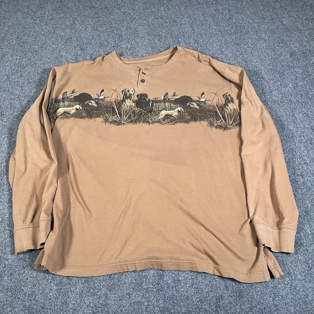 Vintage RedHead Henley Shirt Men’s 3xl Brown Y2K Nature Wildlife Hunting Dog