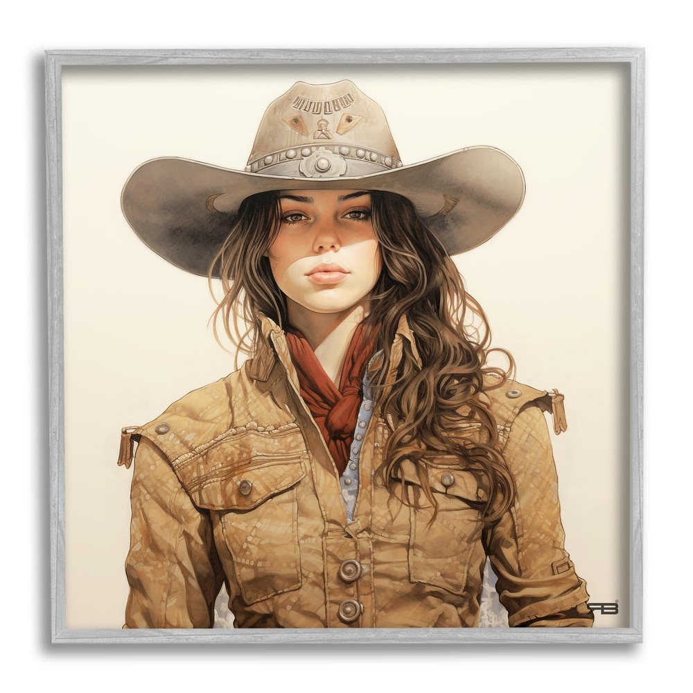 Country Cowgirl on Beige Framed Giclee Art by RB
