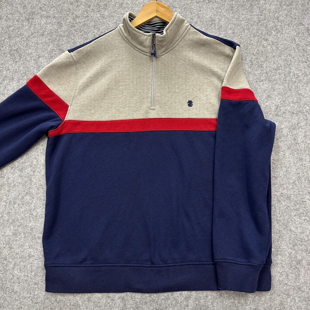 IZOD Advantage Performance Pullover Men's Size Large Gray Navy Red Quarter Zip