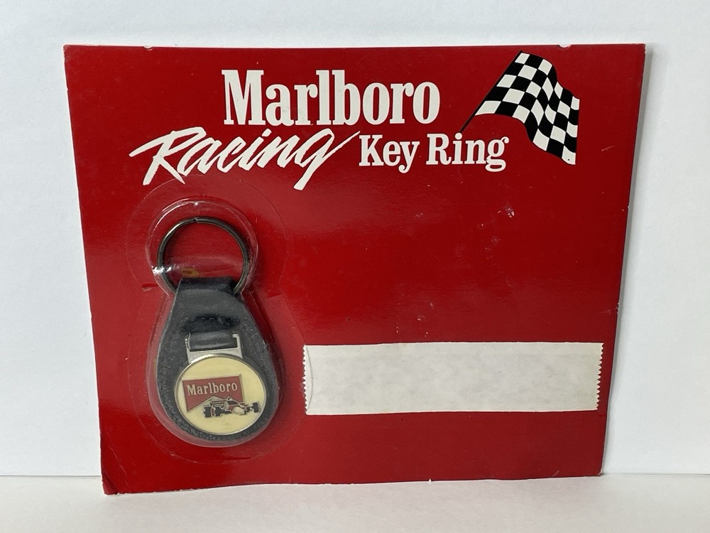 1989 Marlboro Racing Car Enamel Leather Metal Keychain Key Ring New Sealed Promo