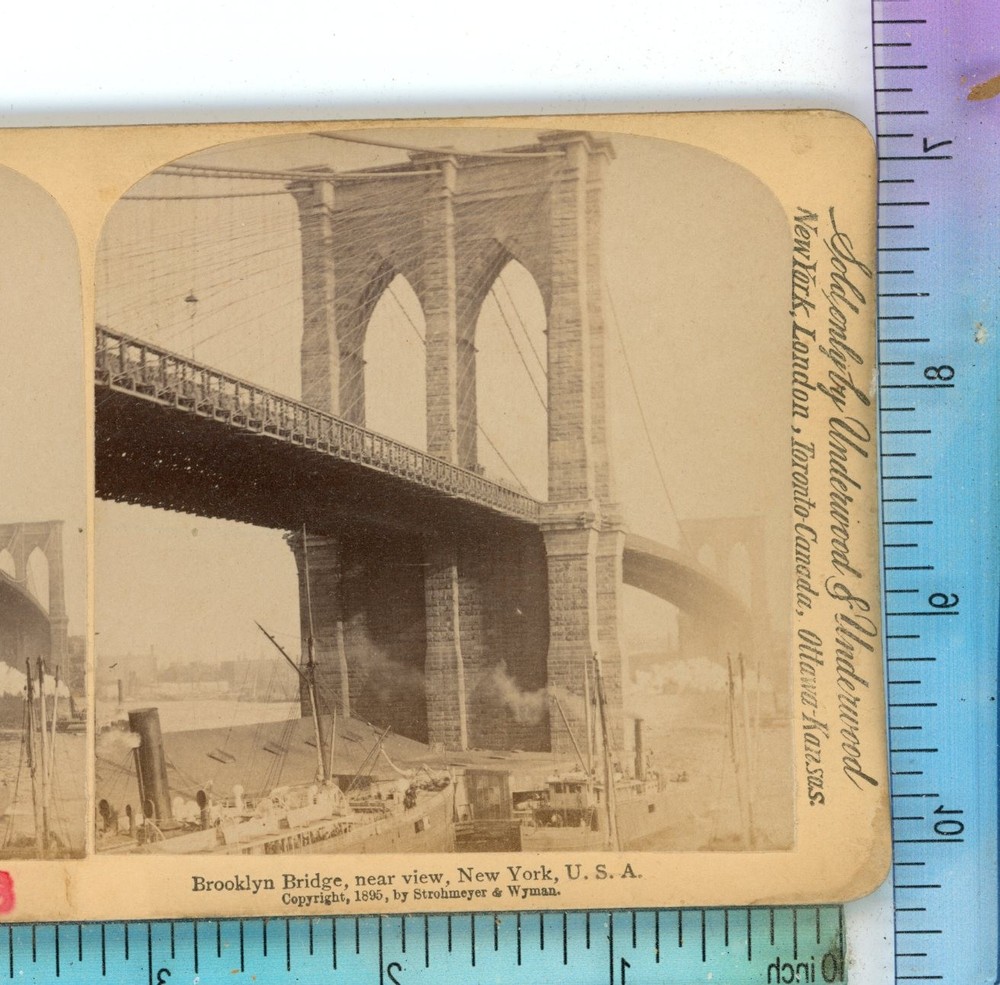 Brooklyn Bridge Near View New York City NY Underwood Stereoview