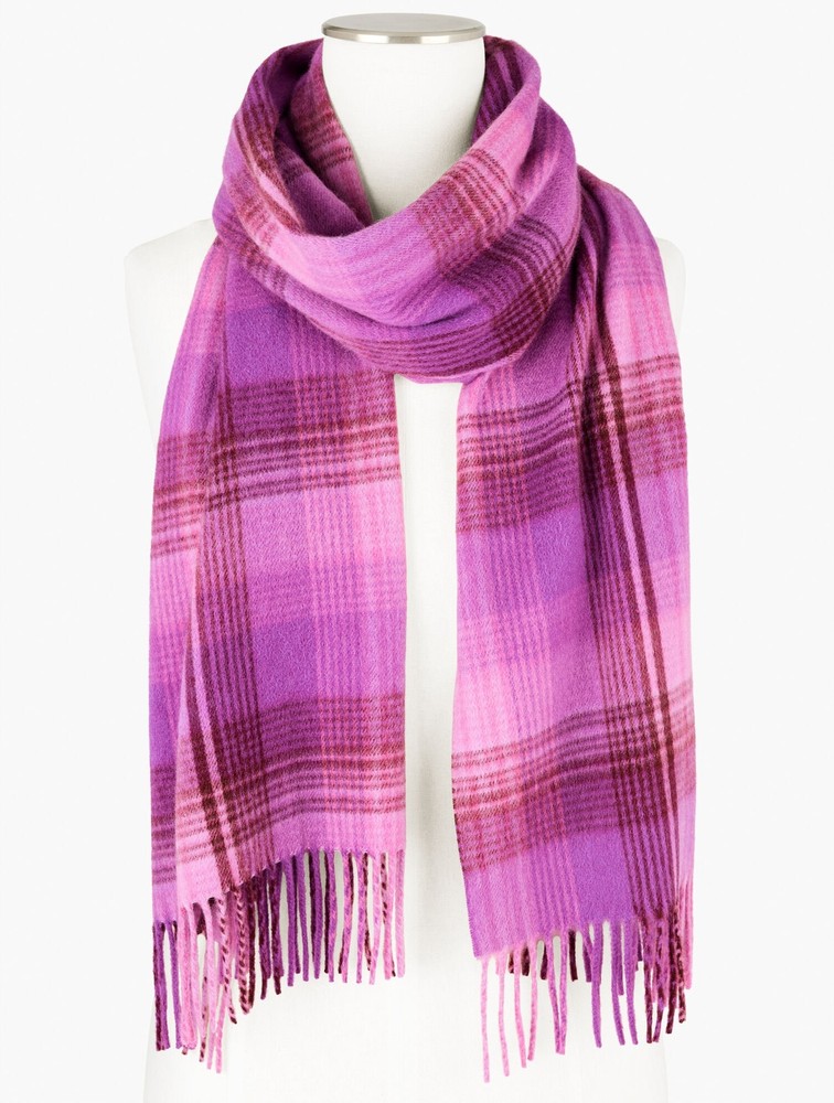 Cashmere Waterweave Scarf in Frosty Plaid Pattern