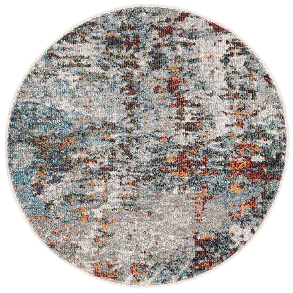 Grey Blue Abstract Round Area Rug 5x5 Feet  -image