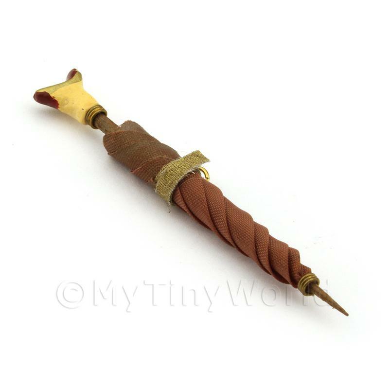 Miniature Brown Folded Fabric Dollhouse Umbrella