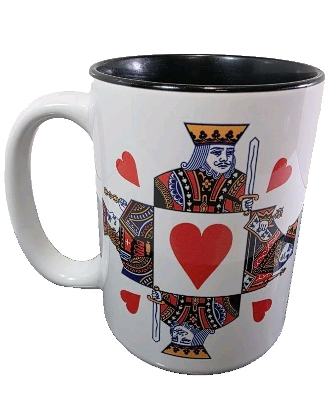 Playing Cards King Queen Club Hearts Spades Poker Casino Coffee Mug Unique- VGC