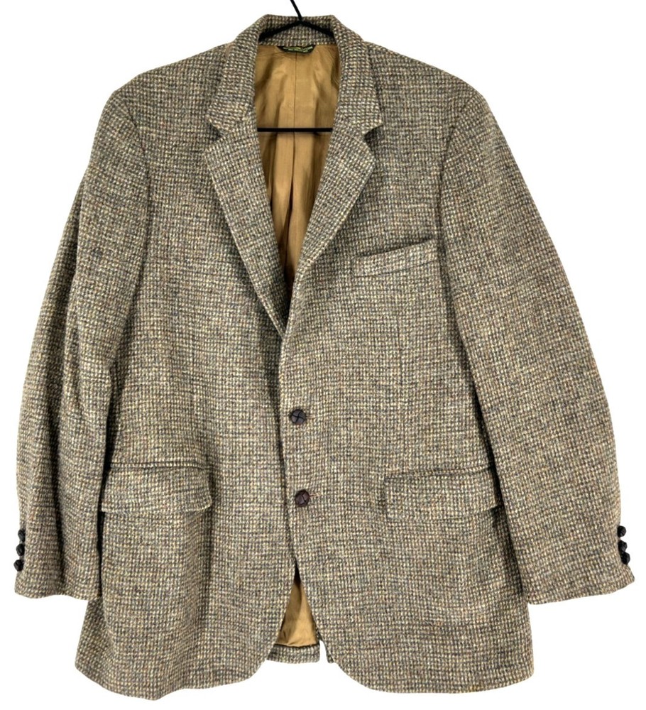Vintage Harris Tweed Men Wool Handwoven Blazer Size M - 40 in Brown