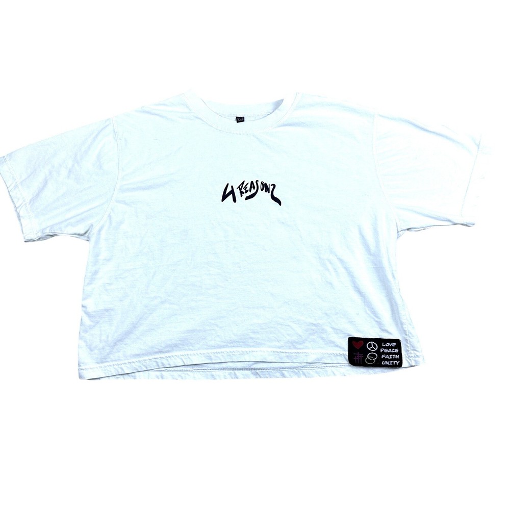 Women's XXL White Graphic Crop Top Streetwear Tee Bold Message Oversized Shirt