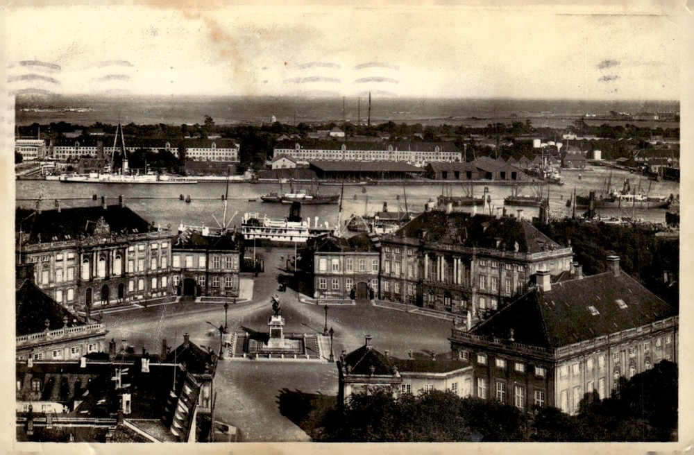 1940 Amalienborg Palace & Harbour Copenhagen Denmark RPPC Real Photo Postcard