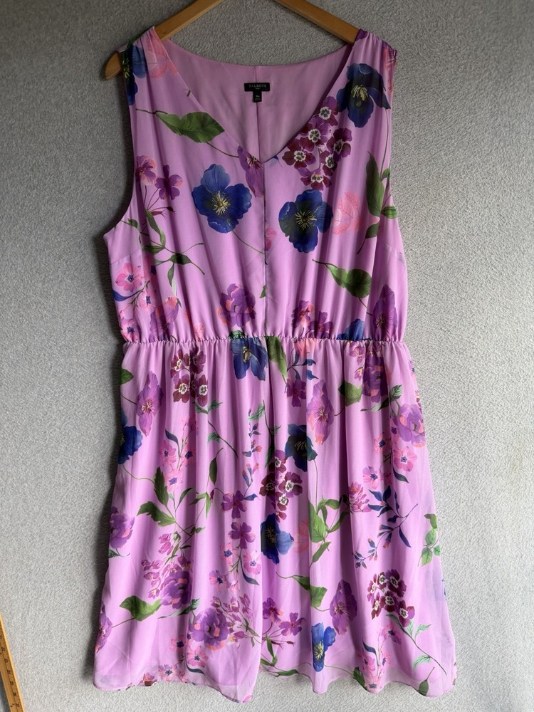 Talbots Dress Womens 18w Pink Floral Georgette Botanical Fit And Flare Cocktail