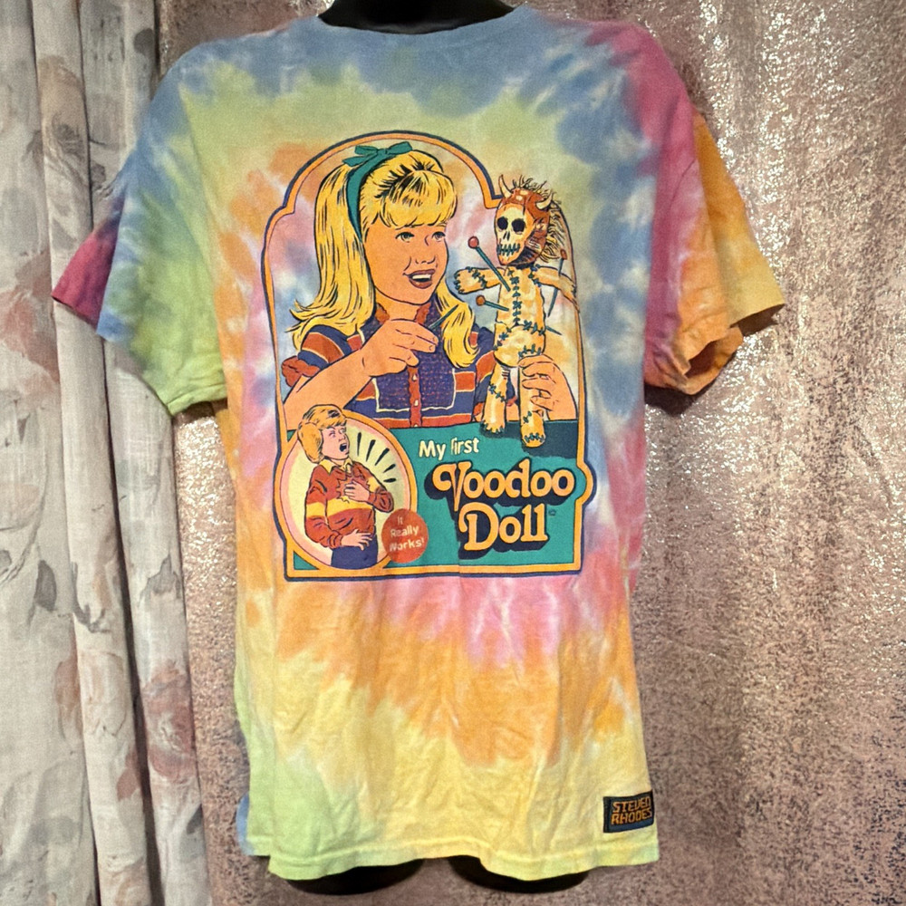 Steven Rhodes My First Voodoo Doll Graphic Print Tie Dye Cotton Tee M