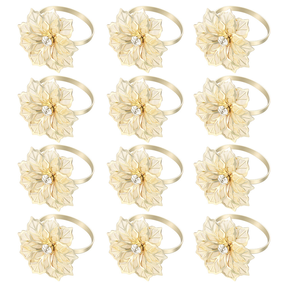 12PCS Golden Napkin Rings Set Of 12 Wedding Napkin Rings Flower Napkin Rings
