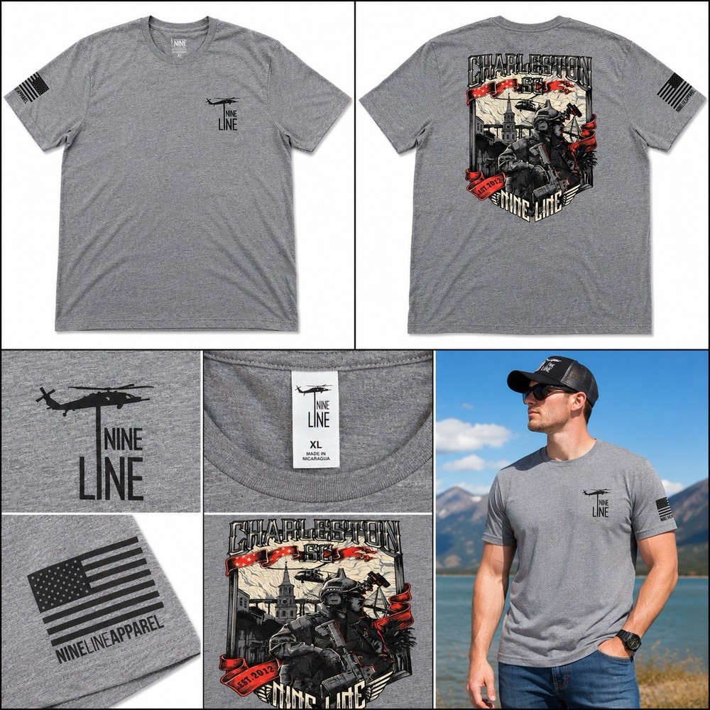 Nine Line Apparel Charleston SC T Shirt XL Gray Patriotic Military Graphic NWT
