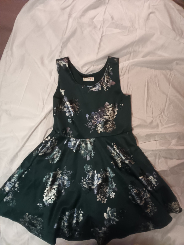 Young Girl's Size XL 16 Tank Top Green Floral Dress with Ruffled Slip