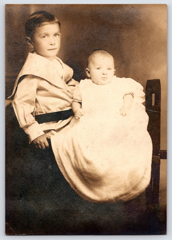 Vintage Photo Old Antique Picture Family Portrait Image Boy Baby Girl Dress