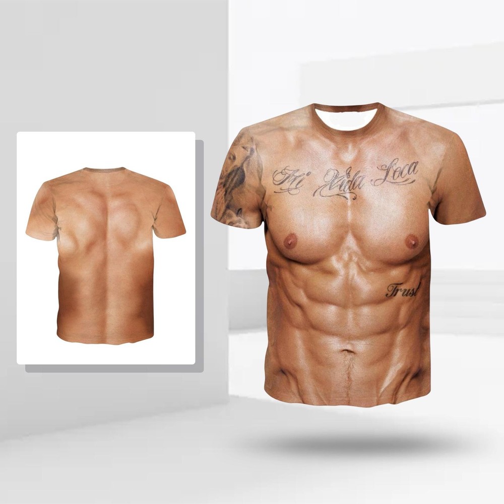 Funny 3D Muscle Printed Men's Short Sleeve T Shirt Summer Tees Tee Tops