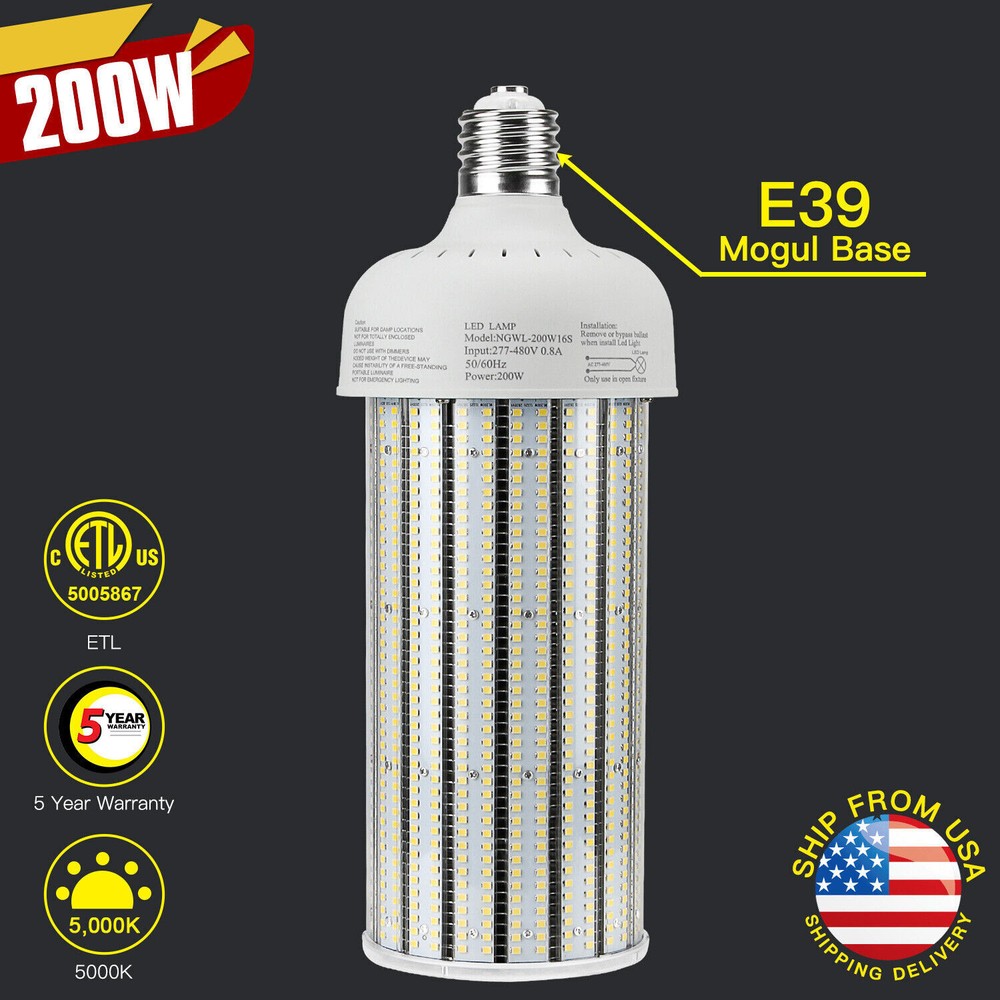 200W LED Corn Bulb 5000K Daylight Warehouse Workshop Lights AC480V (800W Equiva)
