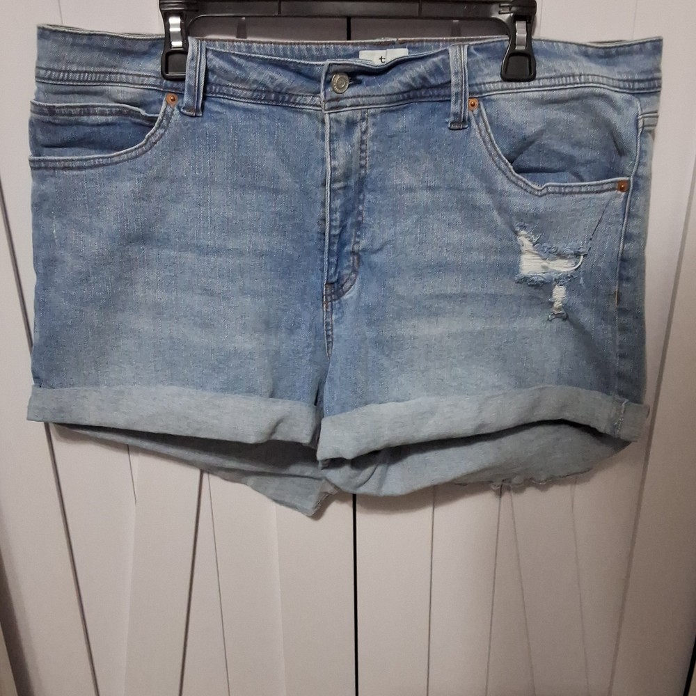 True Craft Mid-Rise Shorty Women's Regular Light Blue Denim Shorts Distressed