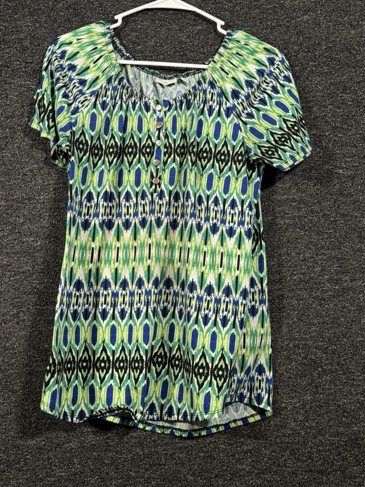 Kim Rogers Womens Printed Short Sleeve Top Size M