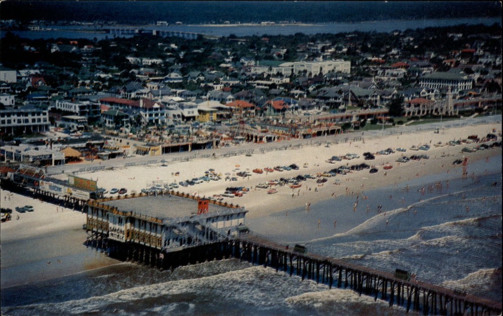 Florida Daytona Beach Ocean Pier Casino aerial view  dated 1957 vintage postcard
