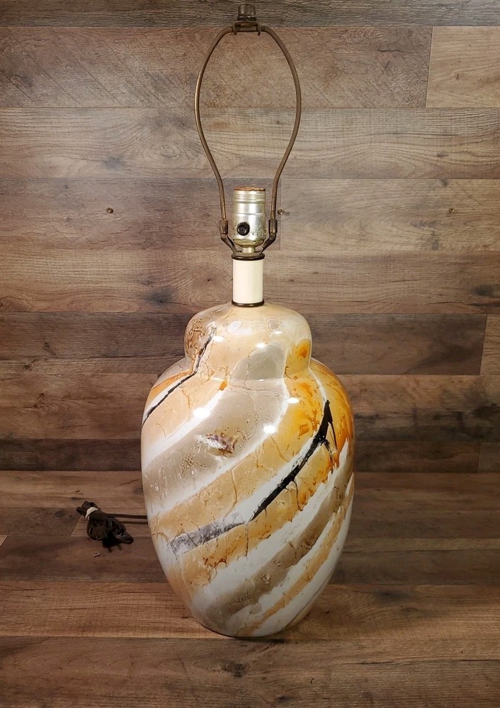 Vintage 1970's Mod Retro Orange Marbleized Drip Glaze Ceramic Table Urn Lamp