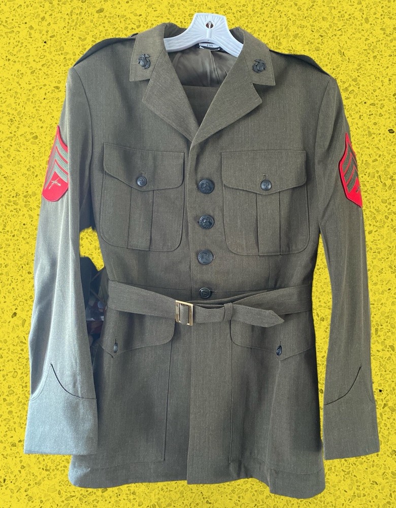 Green Military Uniform Jacket Coat Chevron Sergeant Patches Steampunk And Pant