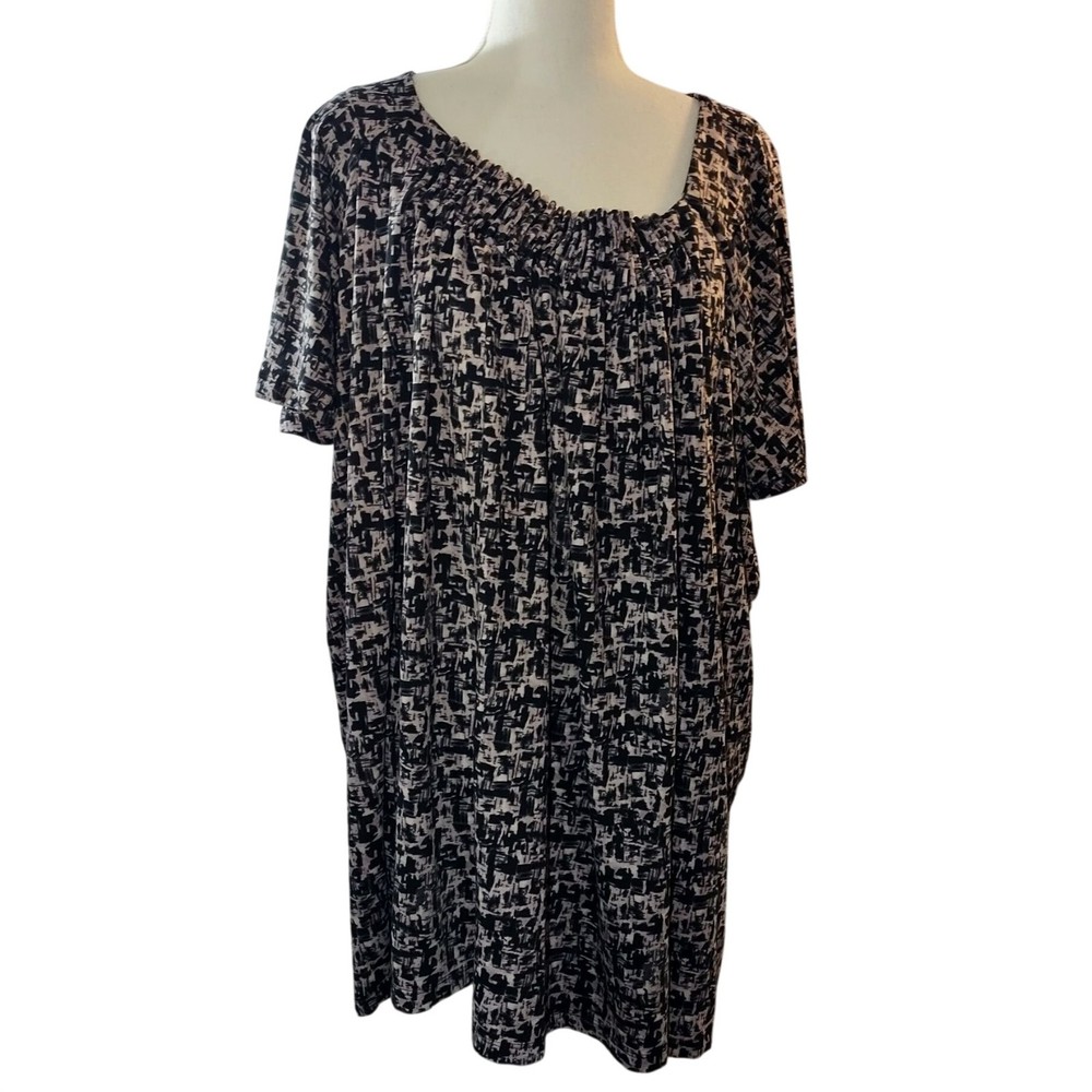 Daisy Fuentes Woman Black & Pink Abstract Print Short Sleeve Top Size 3X