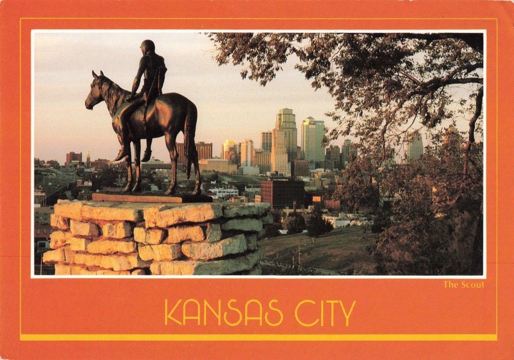 Kansas City Missouri, The Scout Statue Penn Valley Park, Vintage Postcard