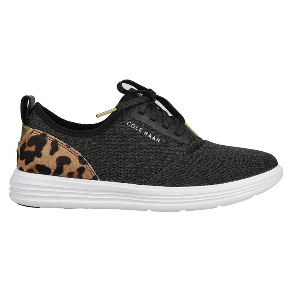 Cole Haan Grandsport Journey Leopard Lace Up  Womens Black Sneakers Casual Shoes
