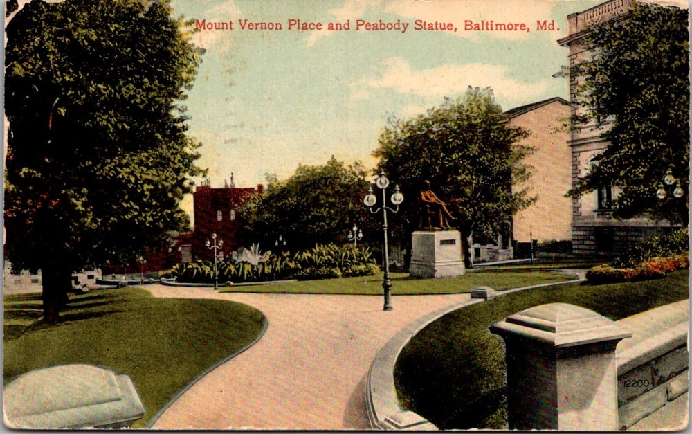George Peabody Mount Vernon Place Baltimore Maryland Vtg Postcard