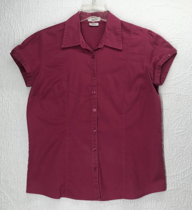 Van Heusen Blouse Women Size L Cap Sleeve Button Up Fuchsia