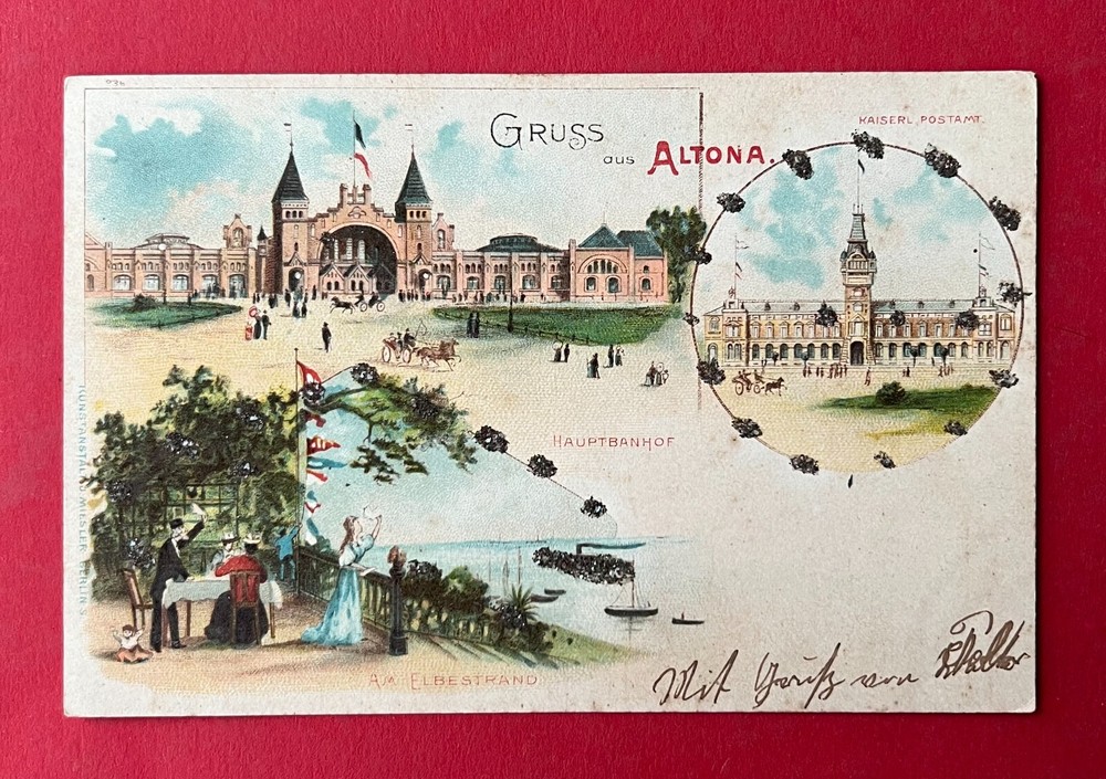 Litho AK HAMBURG Altona 1900 Hauptbahnhof mit Glitzersteinen    ( 136515