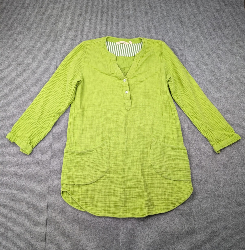 Soft Surroundings Tunic Top Womens Small Cotton Gauze Lagenlook Coastal Green