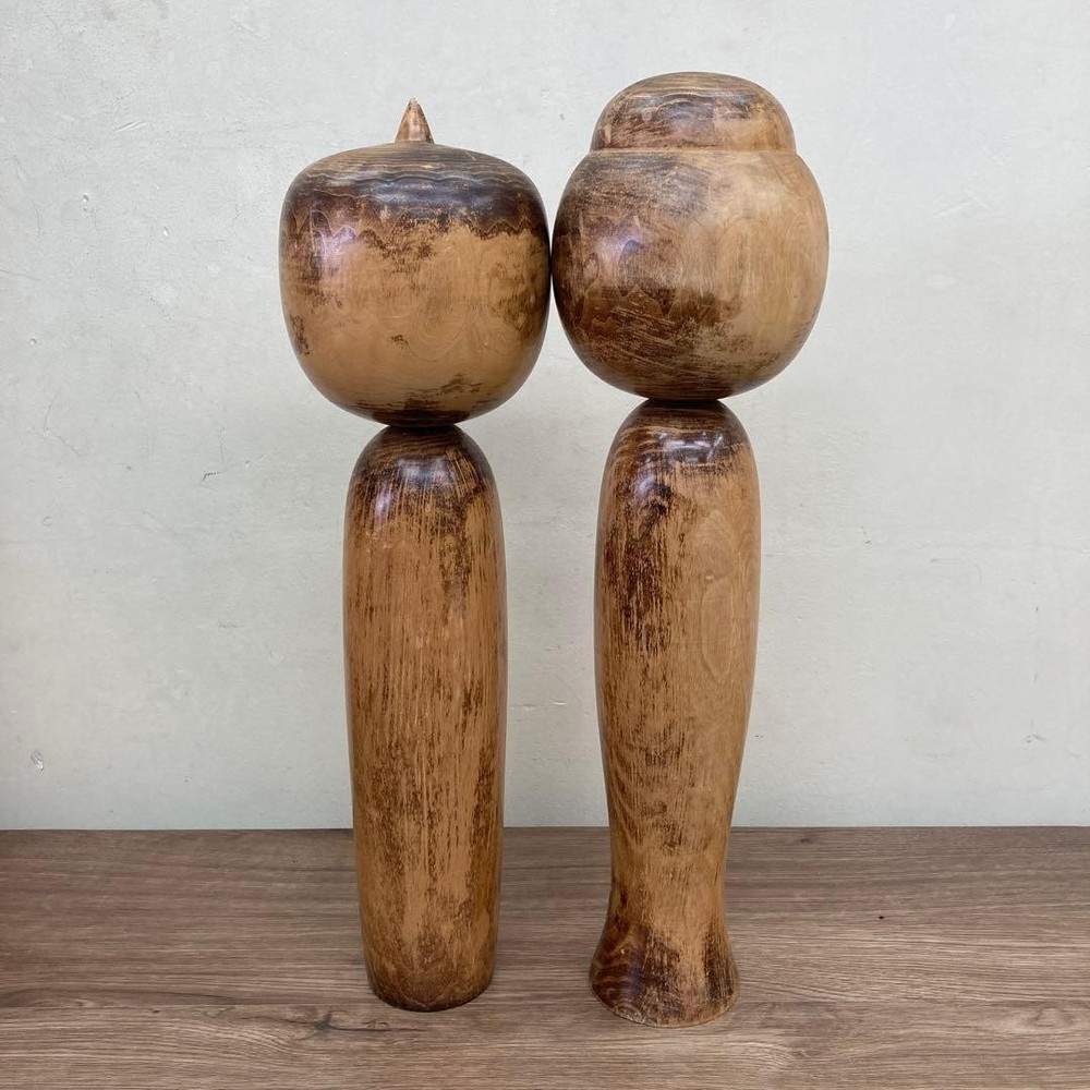 Kokeshi Doll Set of 2 Vintage Traditional Craft Wooden Art Decor