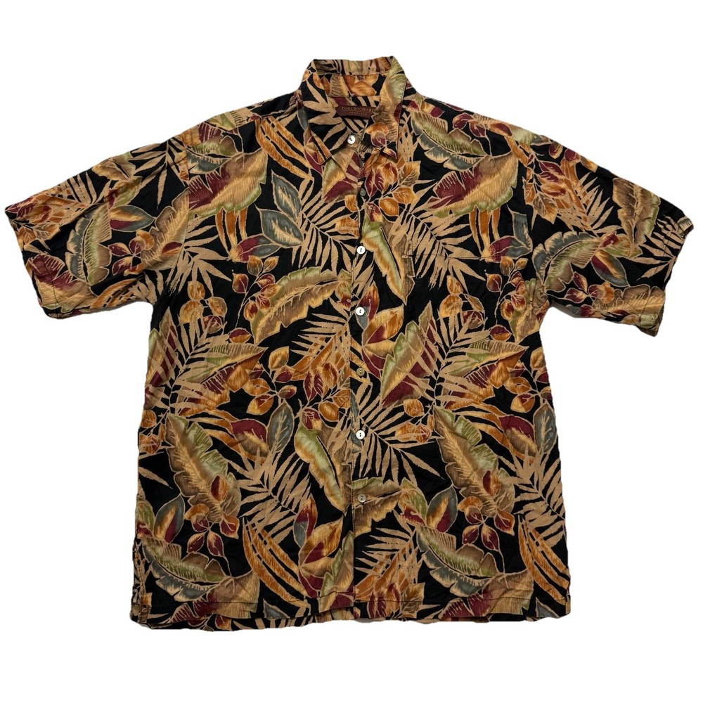 Tori Richard Hawaiian Shirt Mens M Black Tropical Leaf Print Made in USA